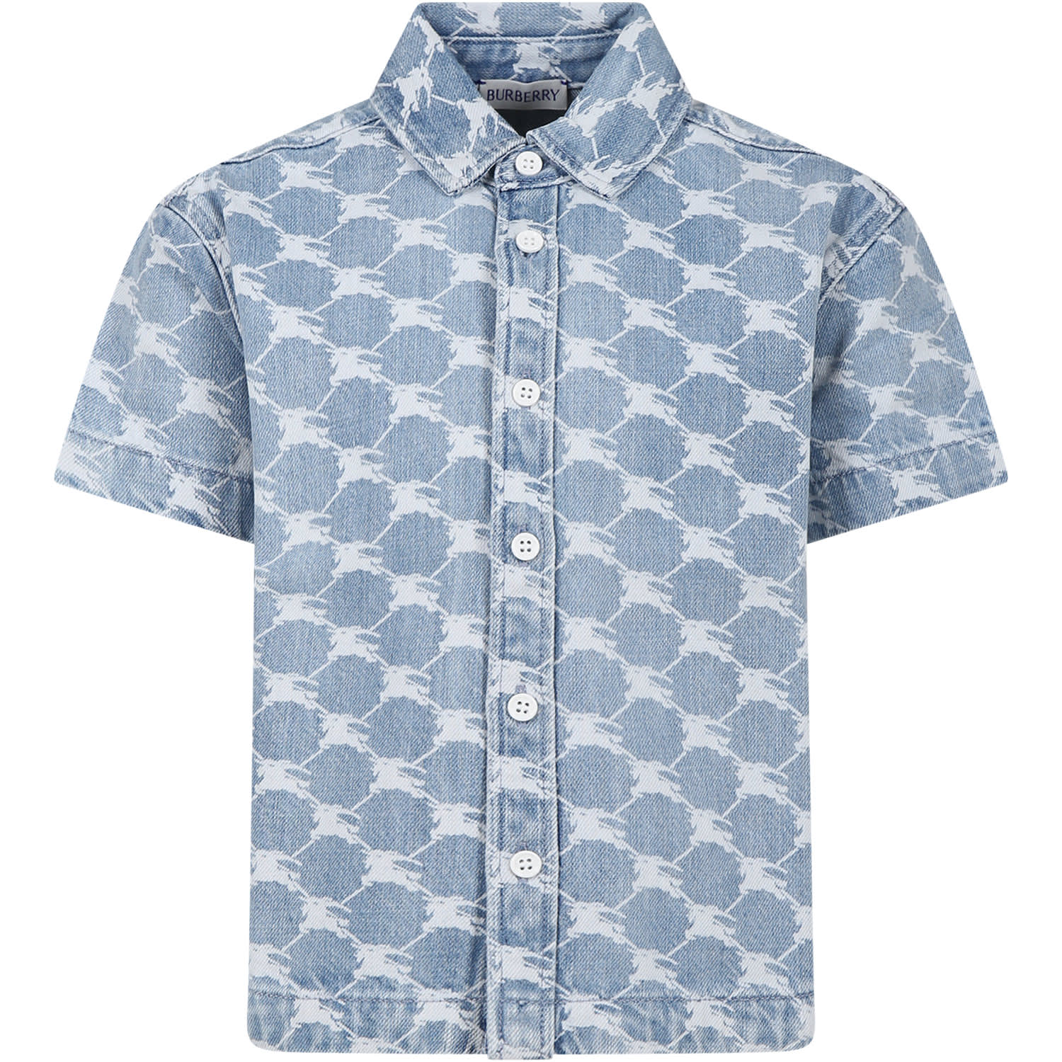 Shop Burberry Denim Shirt For Boy With Iconic All-over Logo