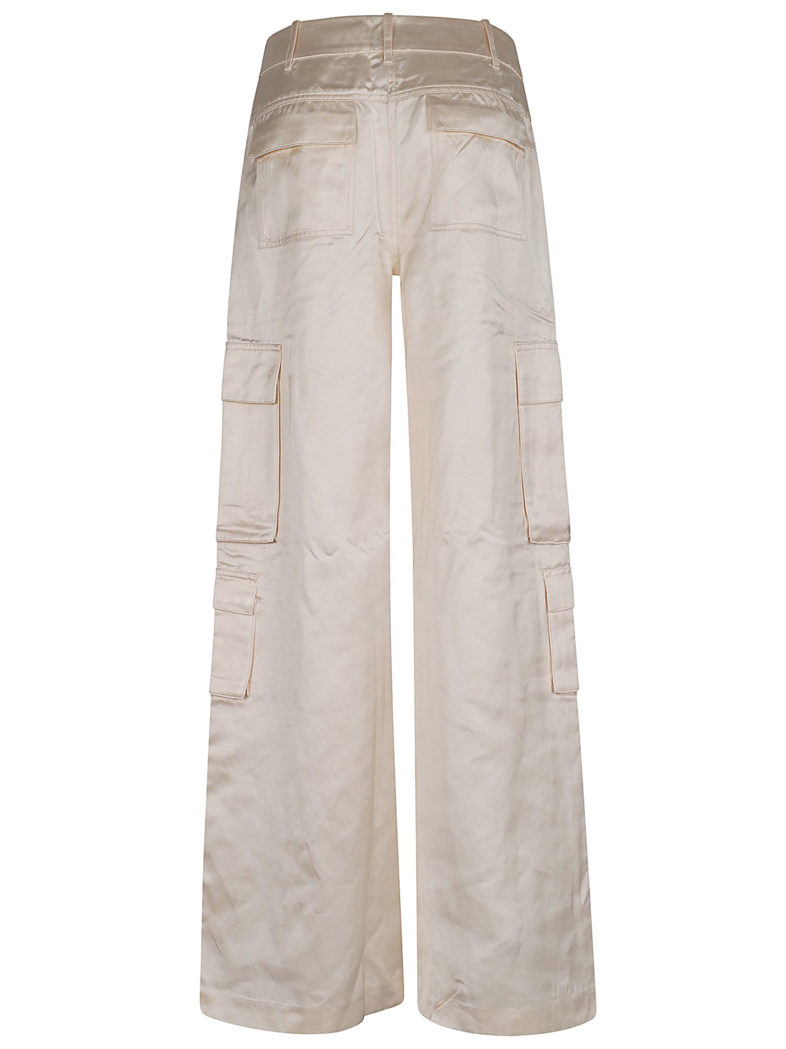 Shop Self-portrait Cream Satin Cargo Trousers