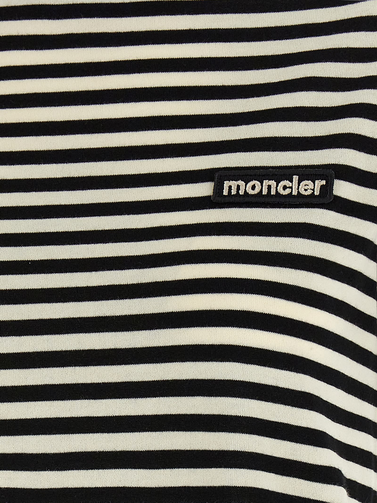 Moncler Black And White T-shirt With All-over Striped Motif And Logo Patch On The Chest In Cotton Wo In White/black