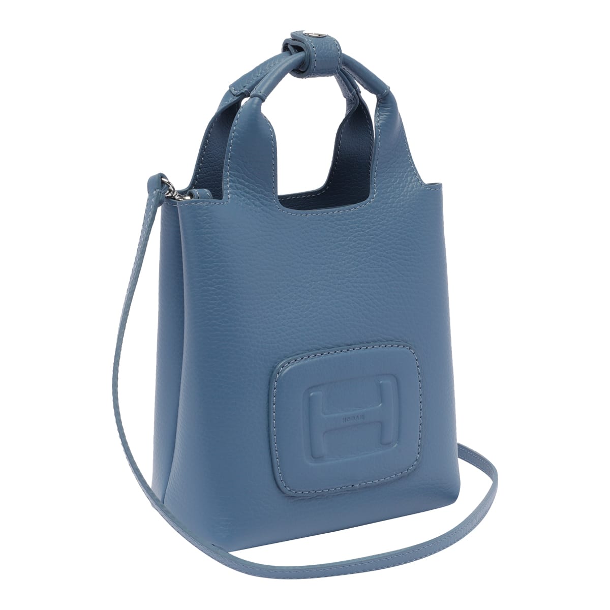 Hogan Small Leather Tote Bag With Structured Shape In Blue