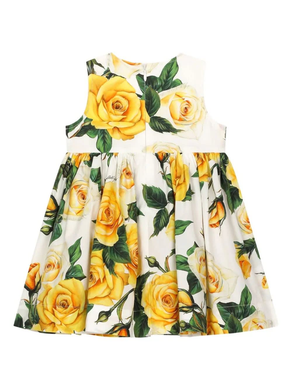 Shop Dolce & Gabbana Yellow Rose Print Poplin Dress With Culottes