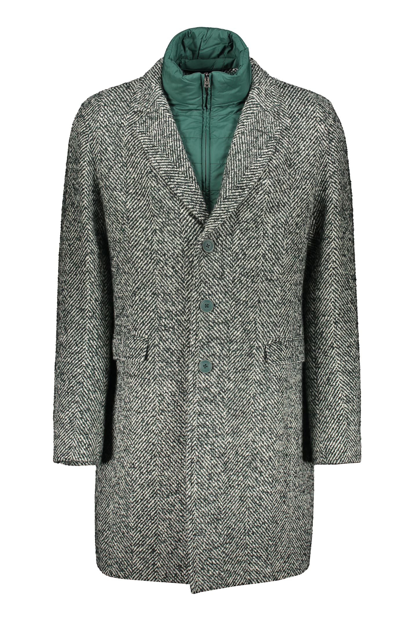 Herno Single Breasted Hooded Coat In Green
