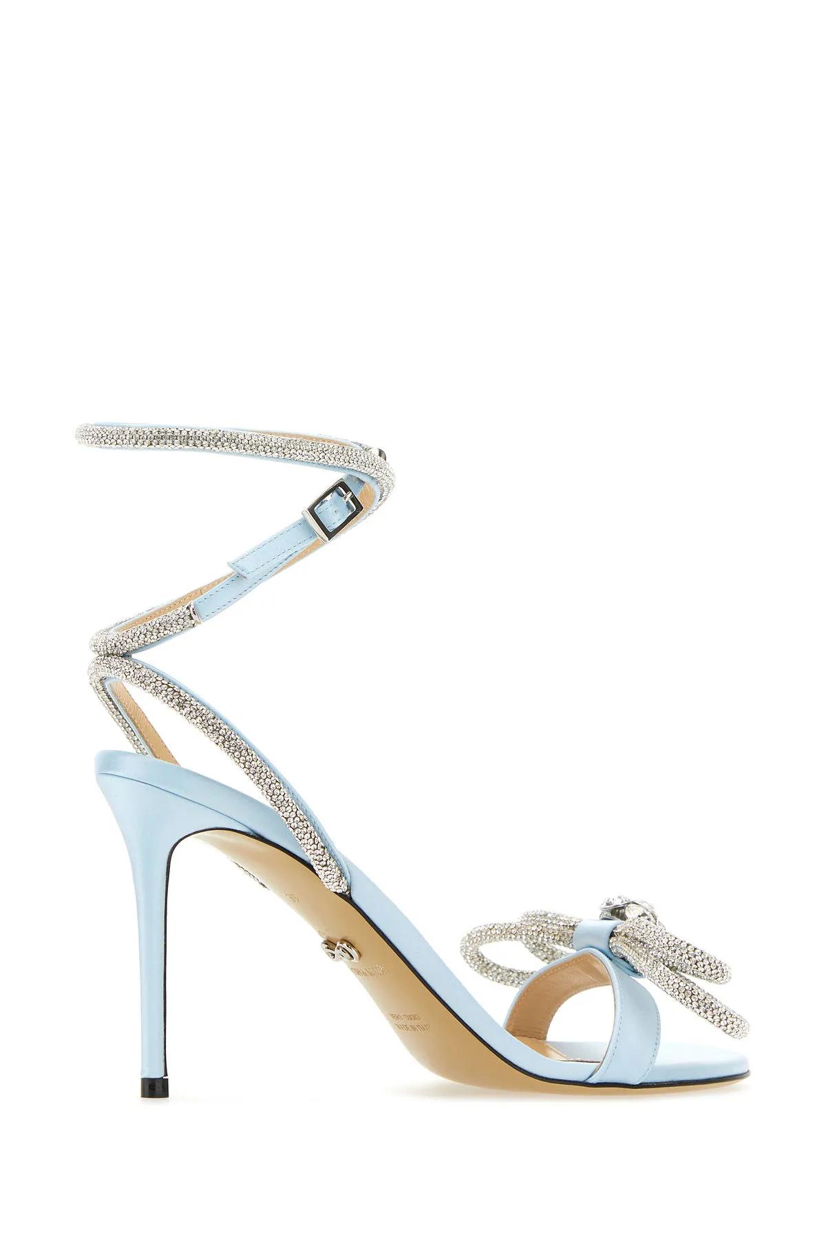 Shop Mach &amp; Mach Lightblue Satin Sandals In Blue