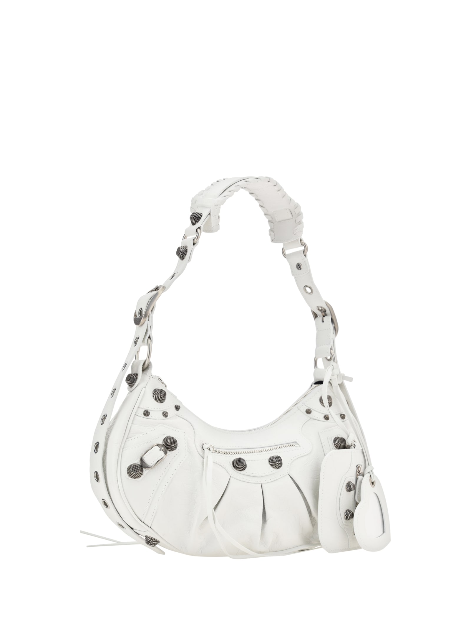 Balenciaga Green Leather Shoulder Handbag With Magnetic Closure And Metal Details In Optic White