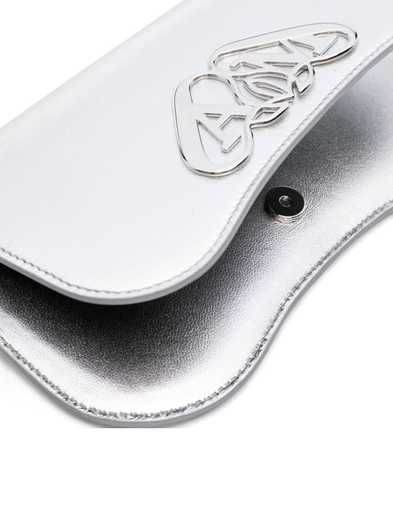 Shop Alexander Mcqueen Seal Phone Hold.ch. Metal Lamb Mf In Light Silver