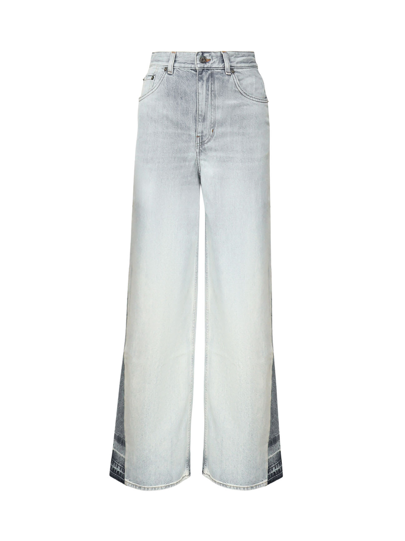 Shop Chloé Flared Jeans In Cotton Denim In Light Grey Ice Blue