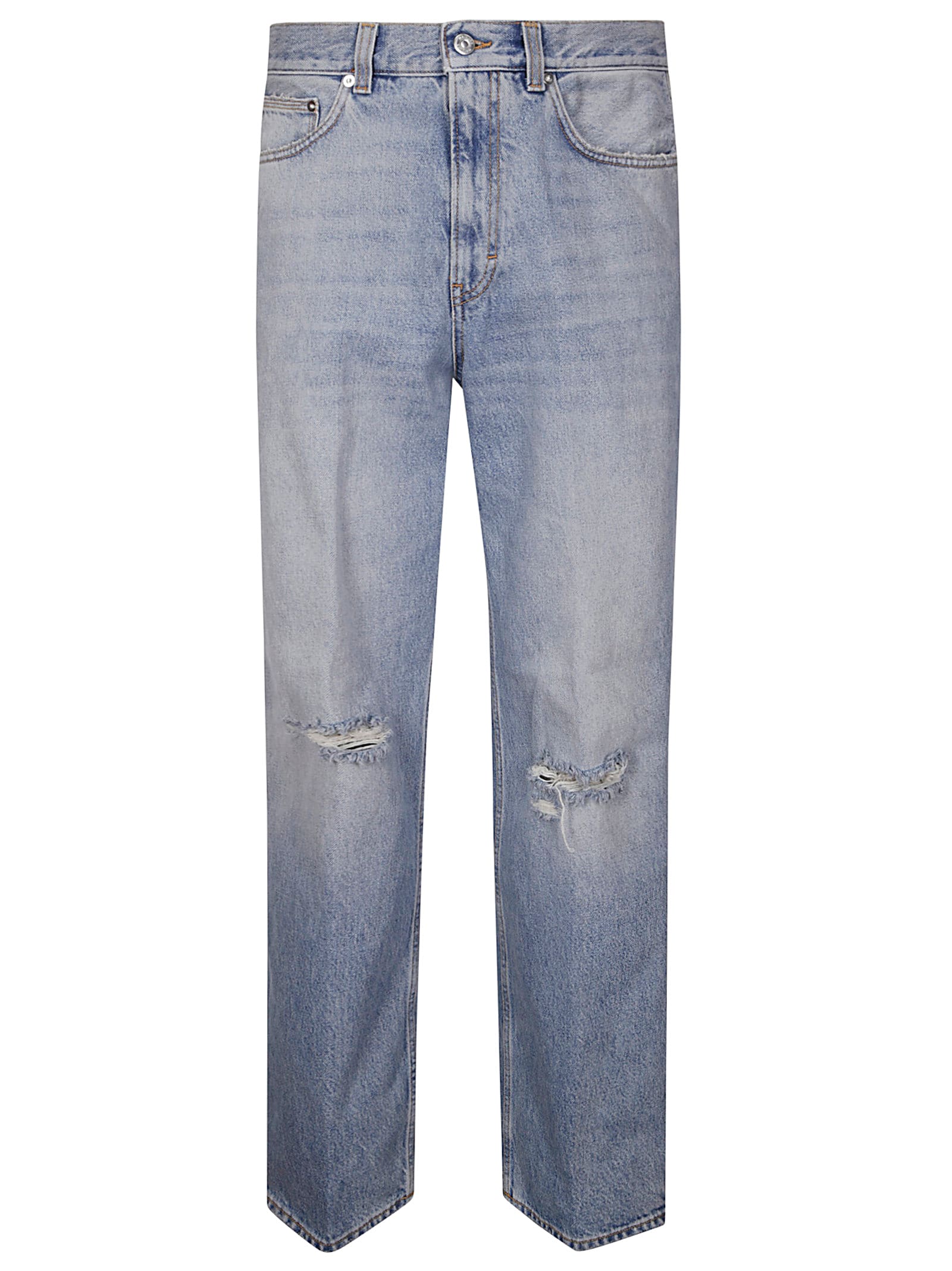 Haikure Distressed Straight Leg Jeans Rivet Detail In Sky Blue
