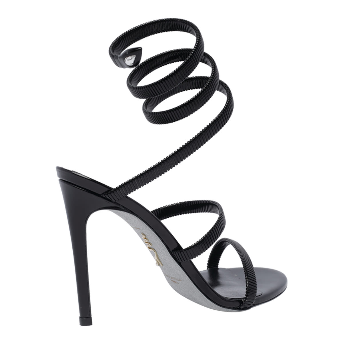 René Caovilla Snake-wrap Satin Stiletto Sandals In Black