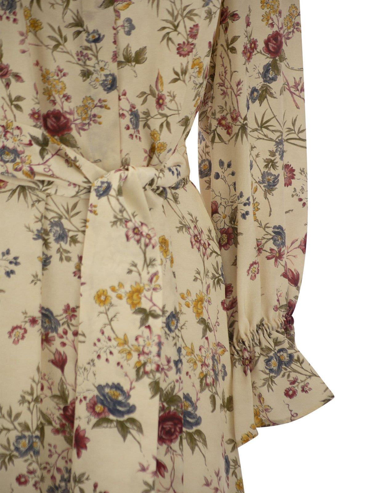 Shop Weekend Max Mara Ciad Floral Printed Long Shirt Dress In Avorio