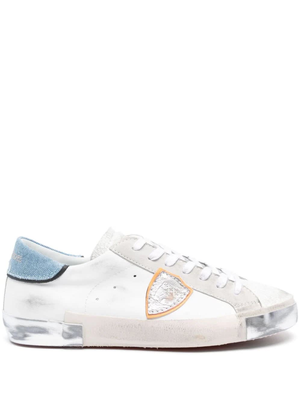 Shop Philippe Model Prsx Low Sneakers - White And Light Blue
