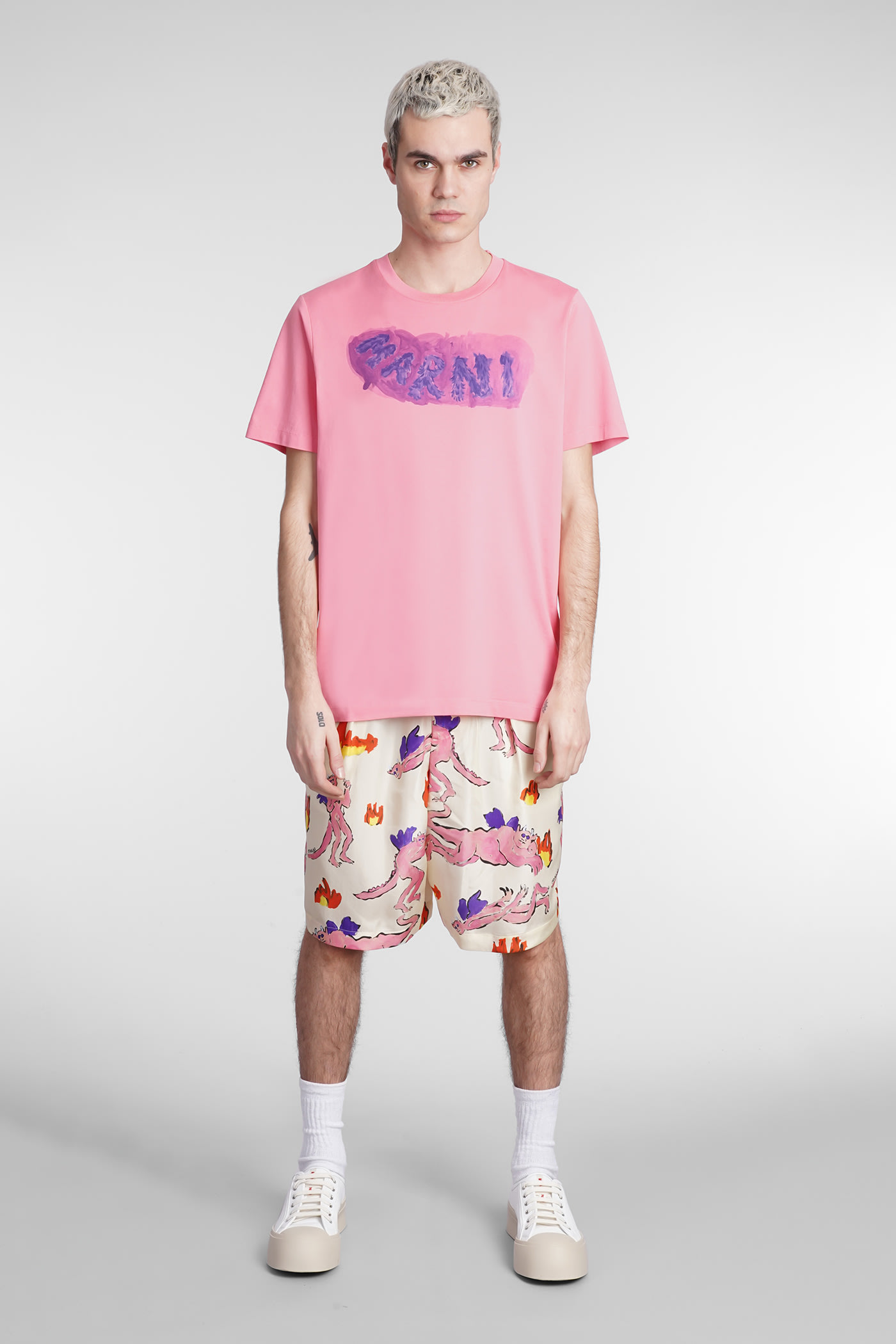 Marni Multicolor Printed Silk Bermuda Shorts In Diw06