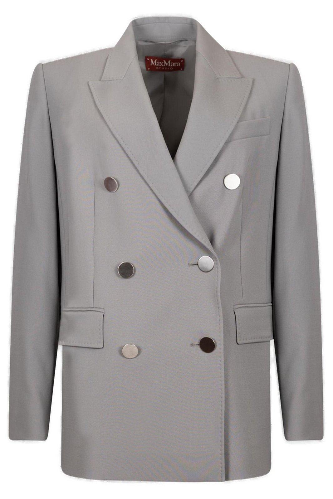 Max Mara Edicola Blazer In Wool Crepe Satin In Gray