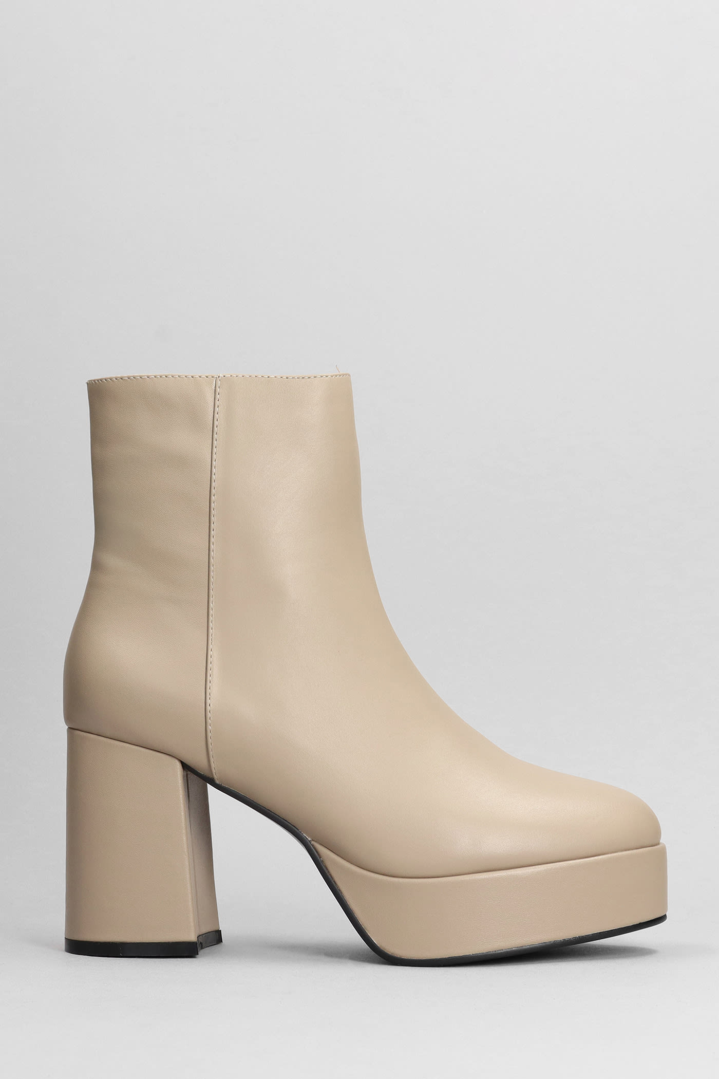 High Heels Ankle Boots In Taupe Leather