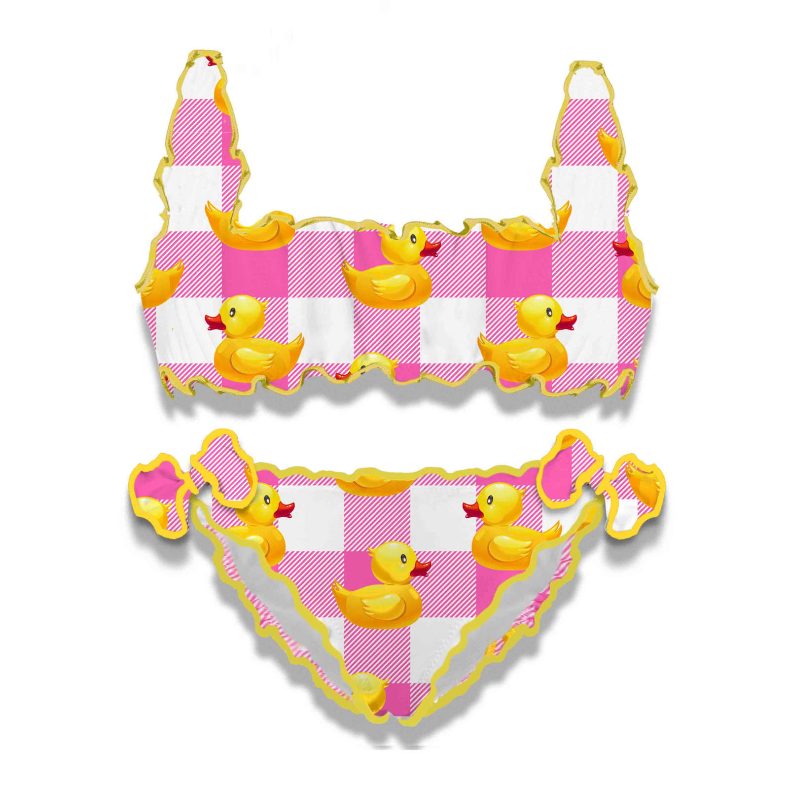 Mc2 Saint Barth Kids' Pink Vichy And Ducky Bikini For Girls