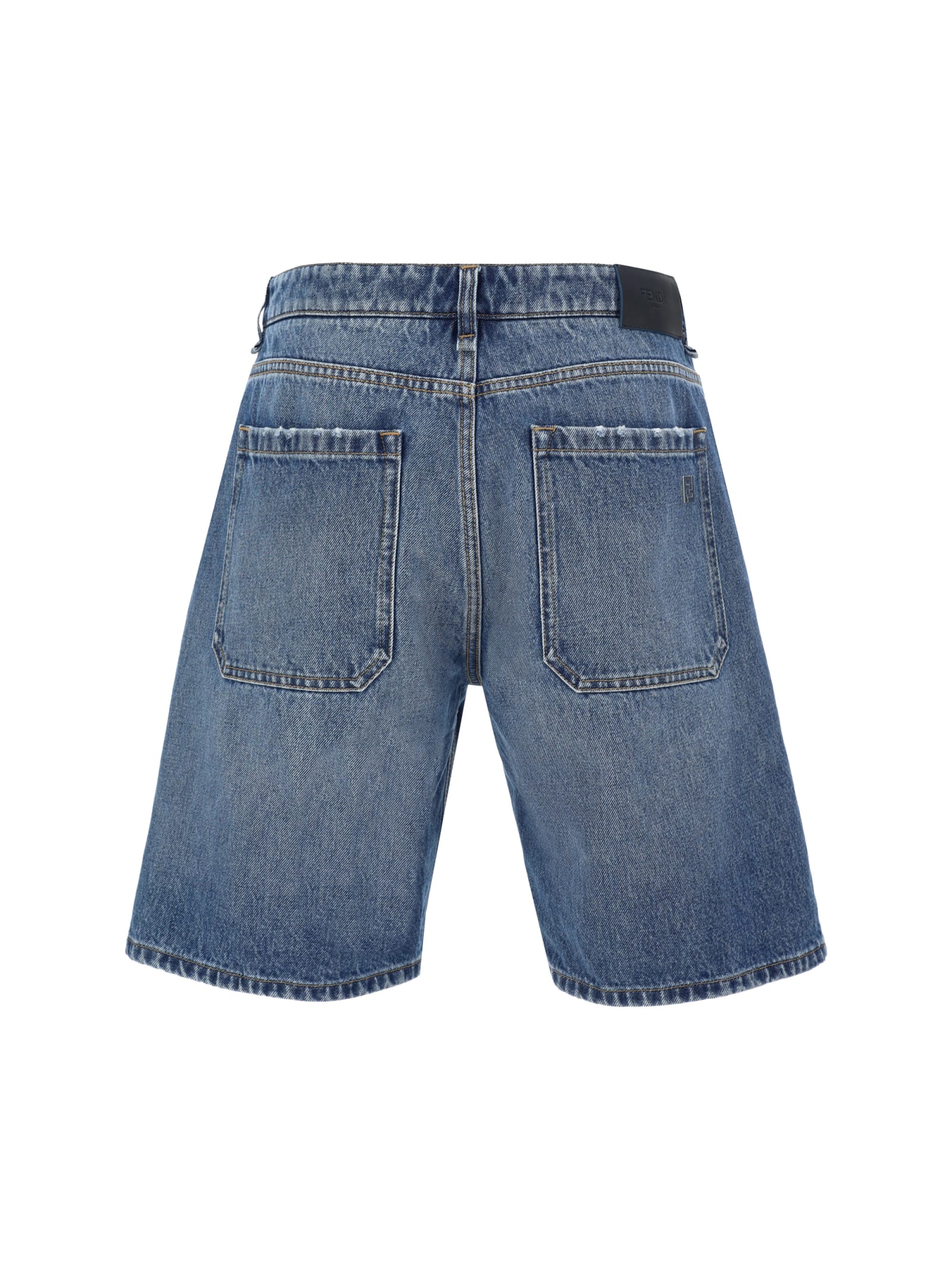 Shop Fendi Denim Shorts In Blu Denim