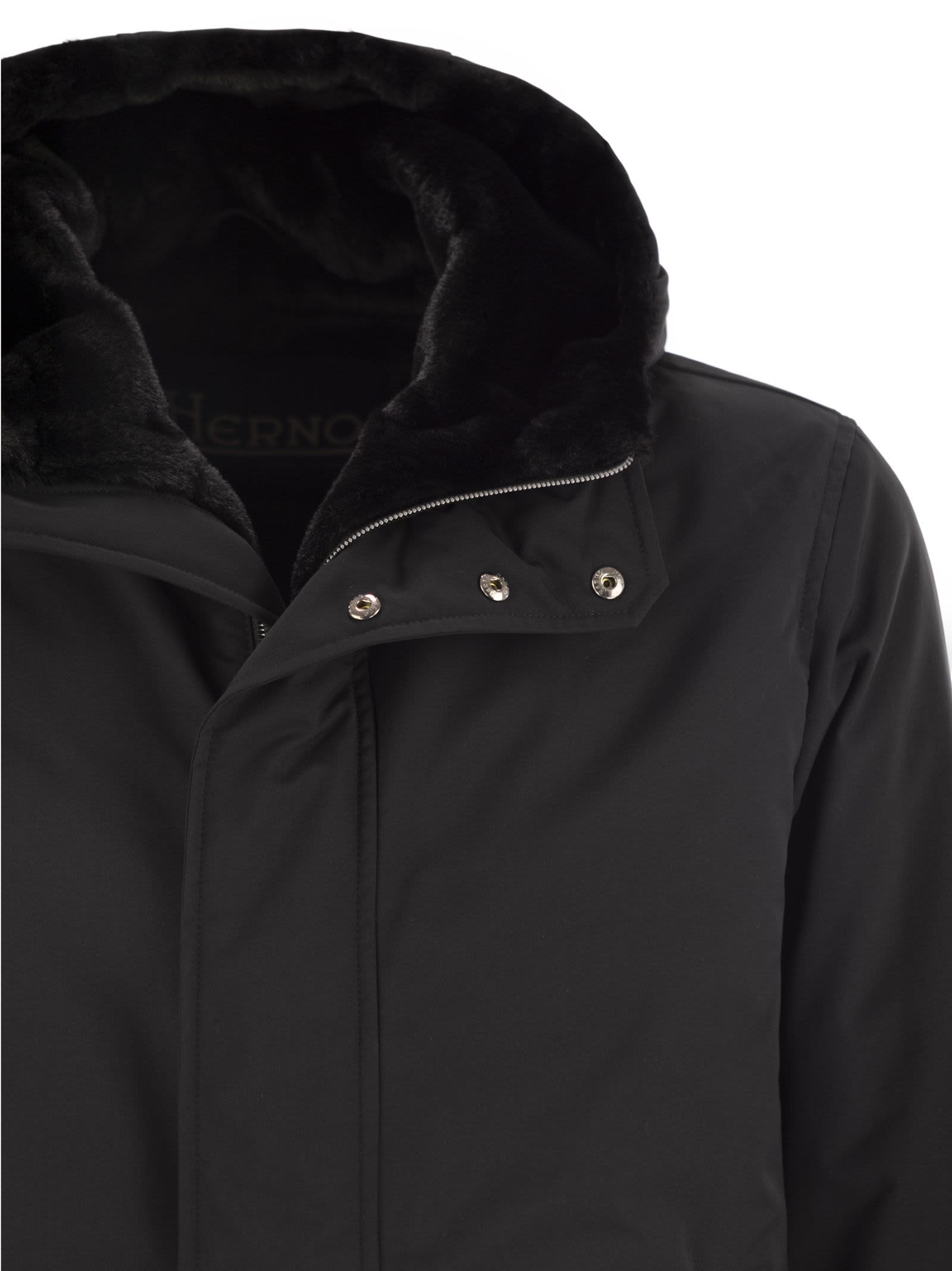 Herno Black Parka With Functional Details In Black