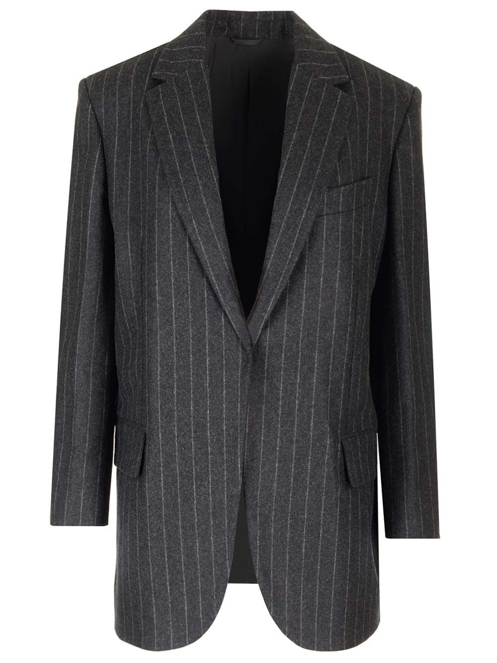 Shop Brunello Cucinelli Pinstripe Blazer In Grey