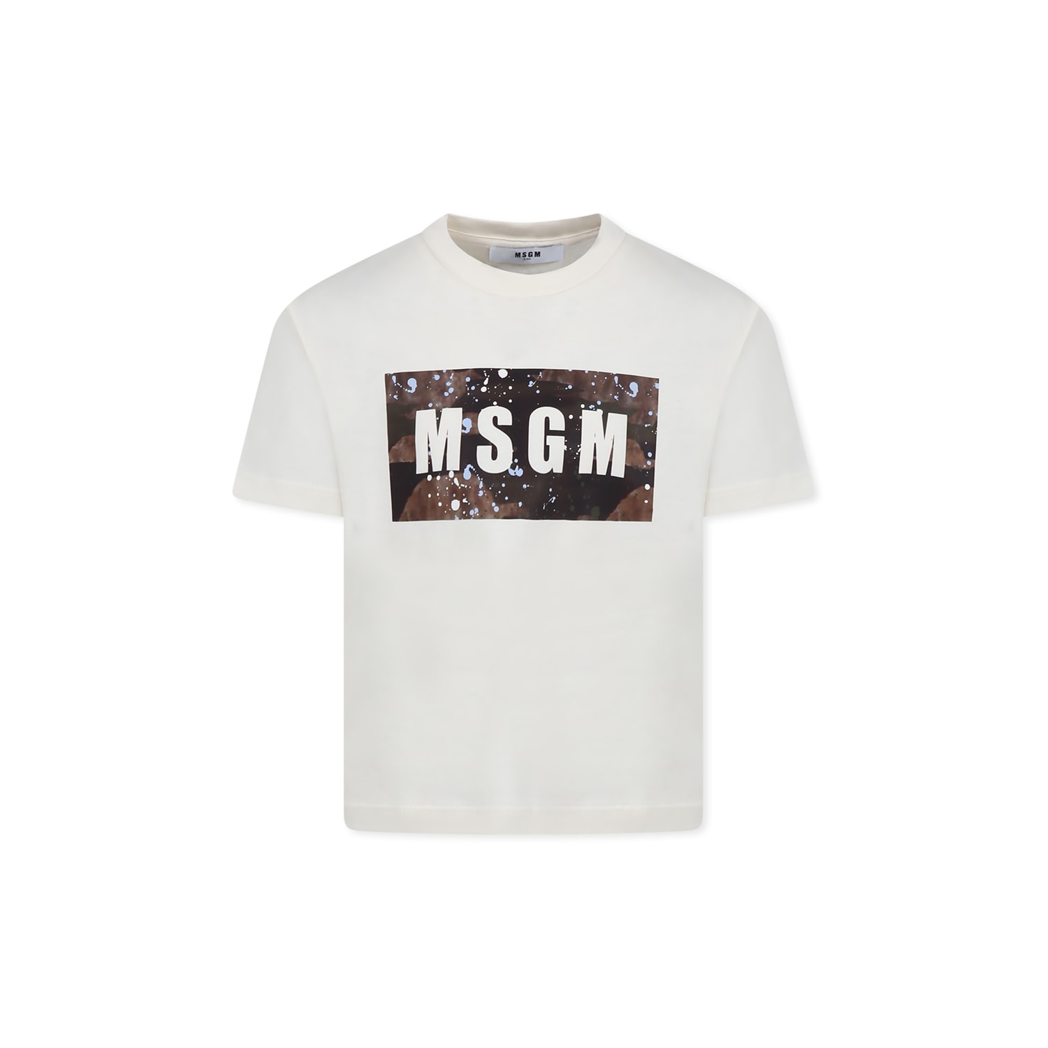 Shop Msgm Ivory T-shirt For Boy With Logo