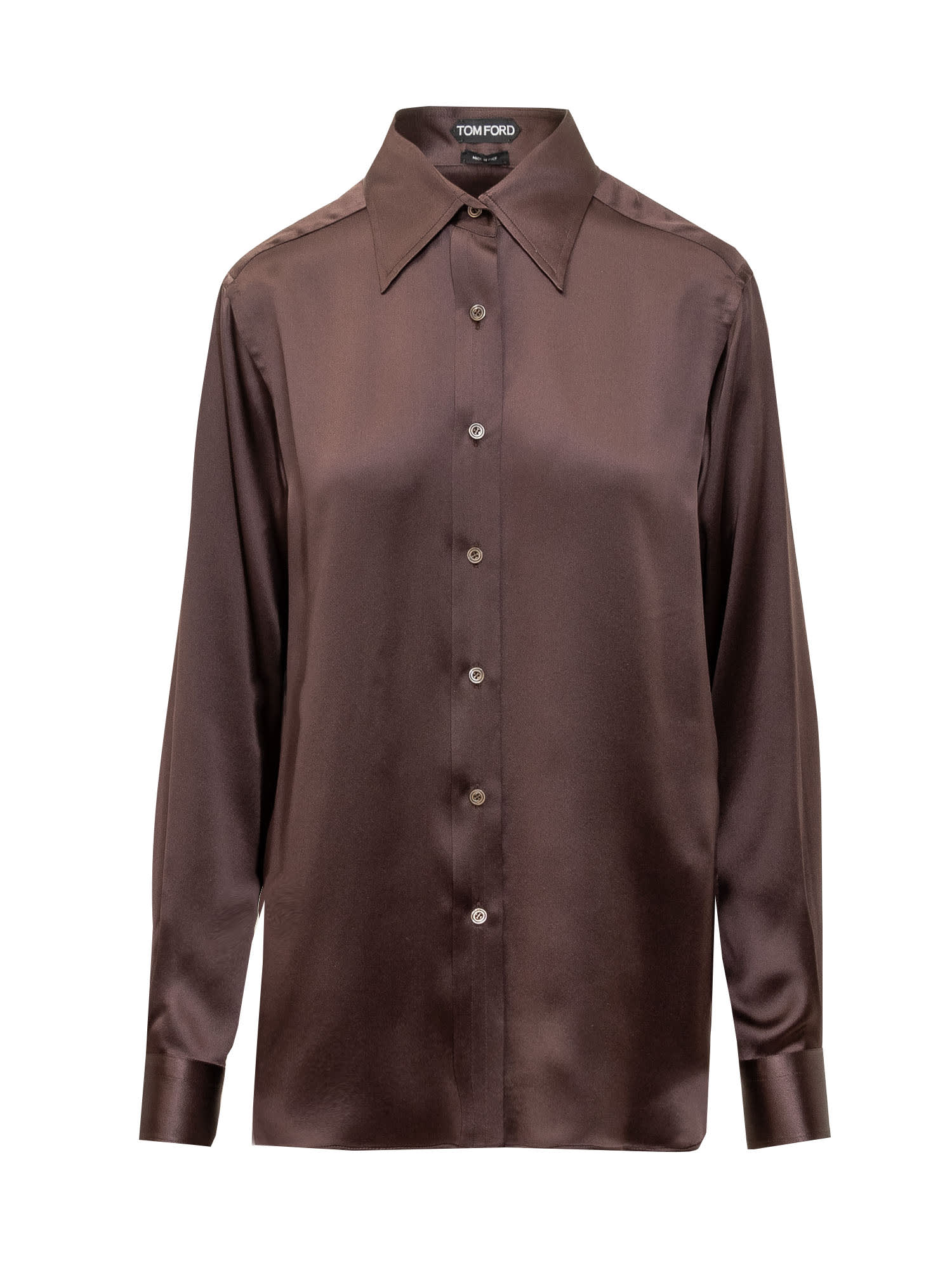 Shop Tom Ford Silk Satin Shirt In Mahogany