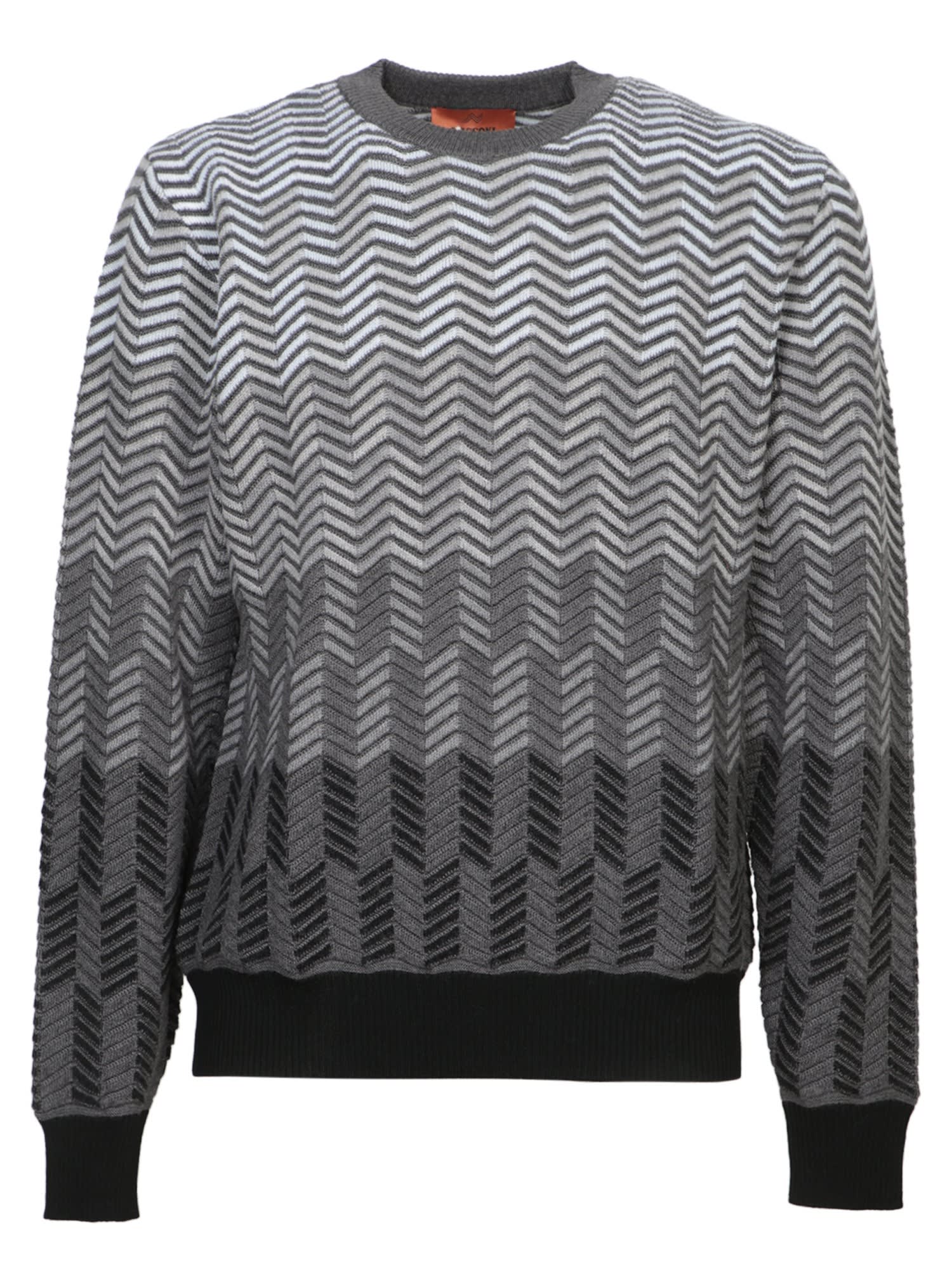 Grey Zigzag Round Neck Sweater