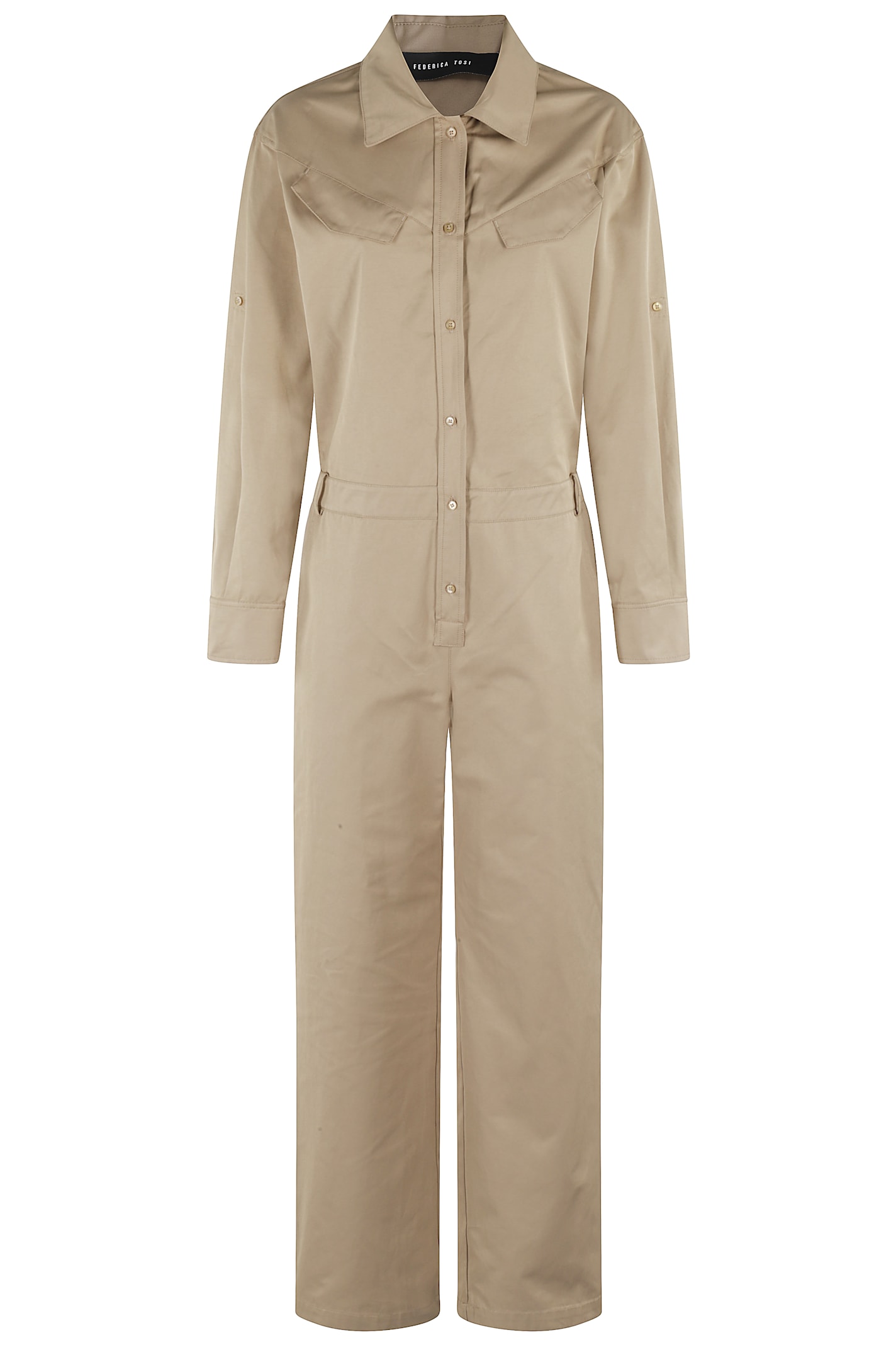 Federica Tosi Kaki Jumpsuit With Classic Collar