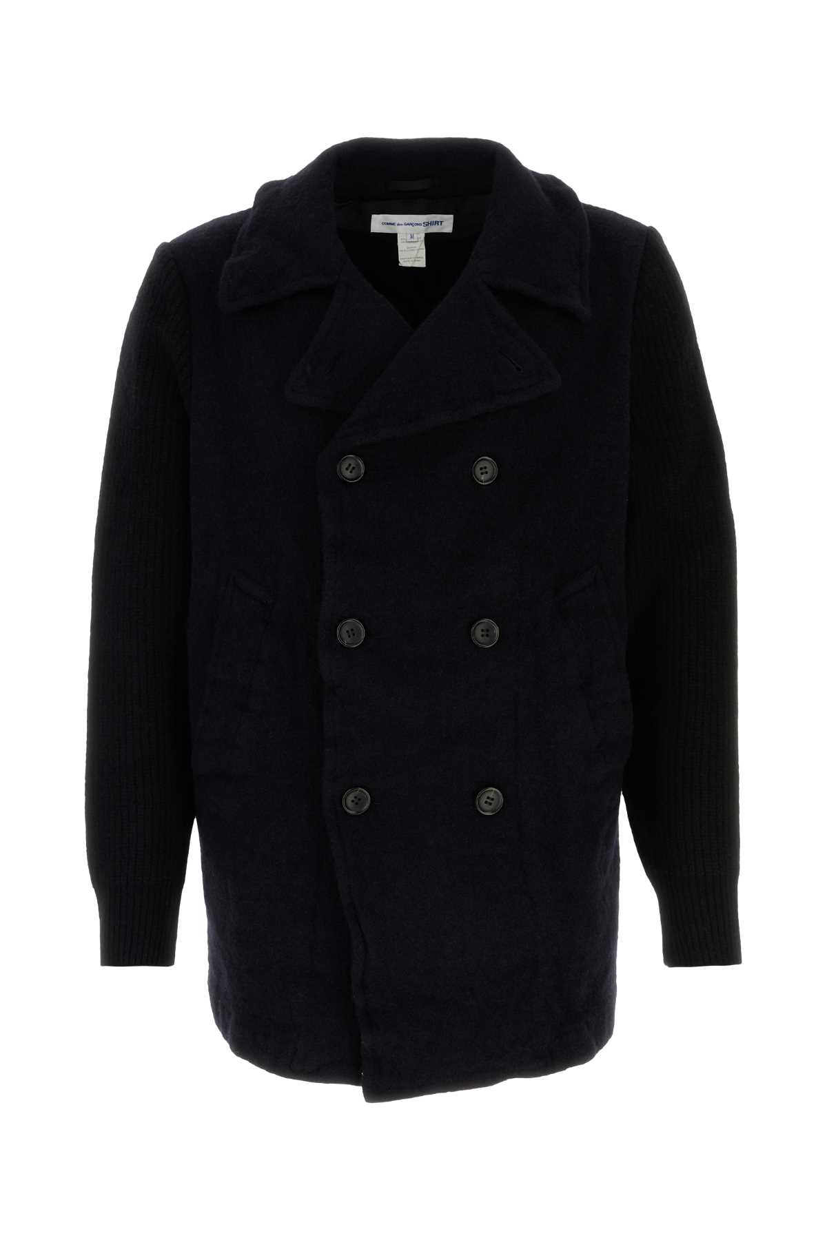 Shop Comme Des Garçons Shirt Midnight Blue Wool Blend Coat In 1navy