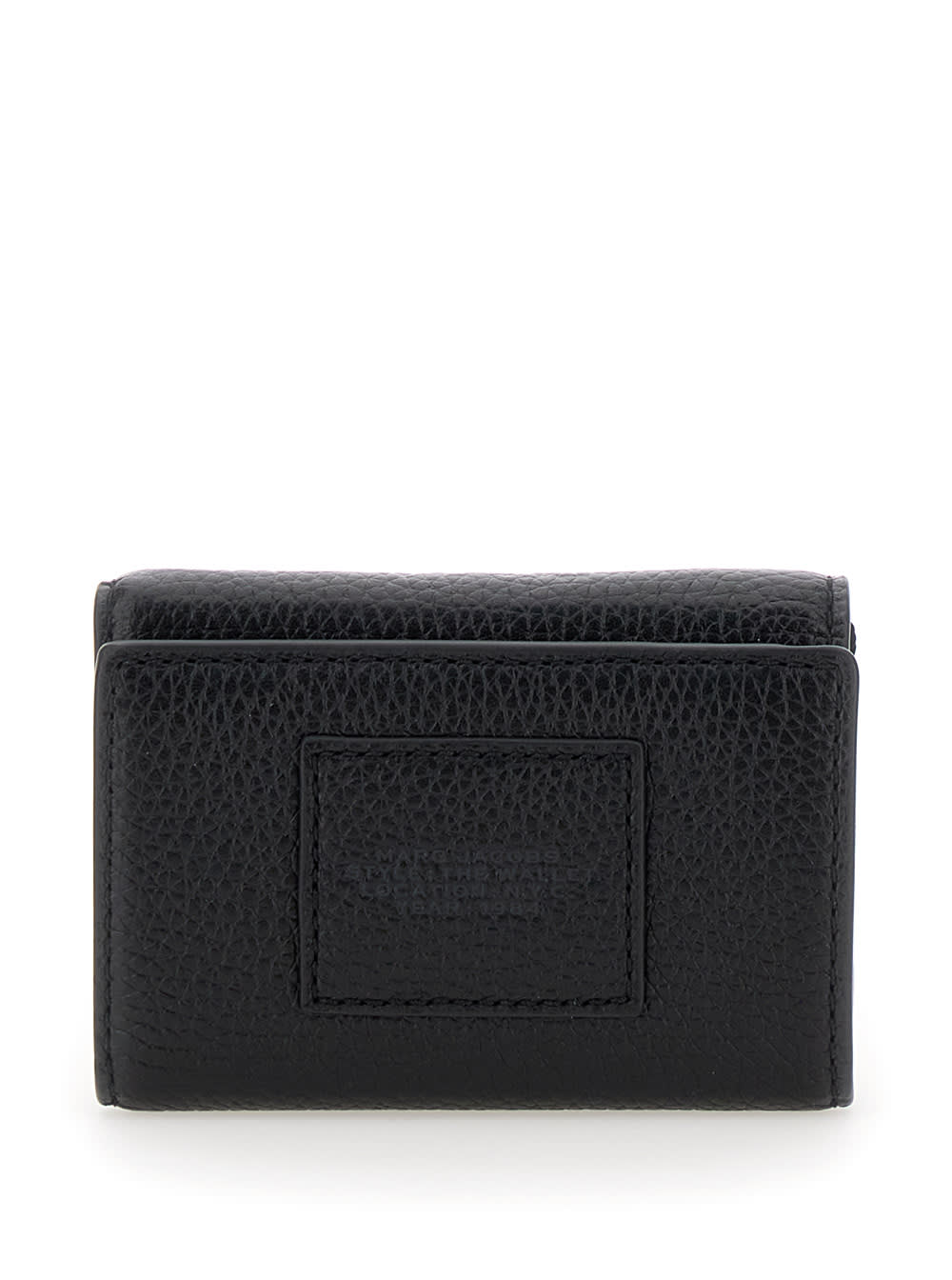 Marc Jacobs The Wallet Trifold Black Wallet With Engraved Logo On The Front In Hammered Leather Woman In Black