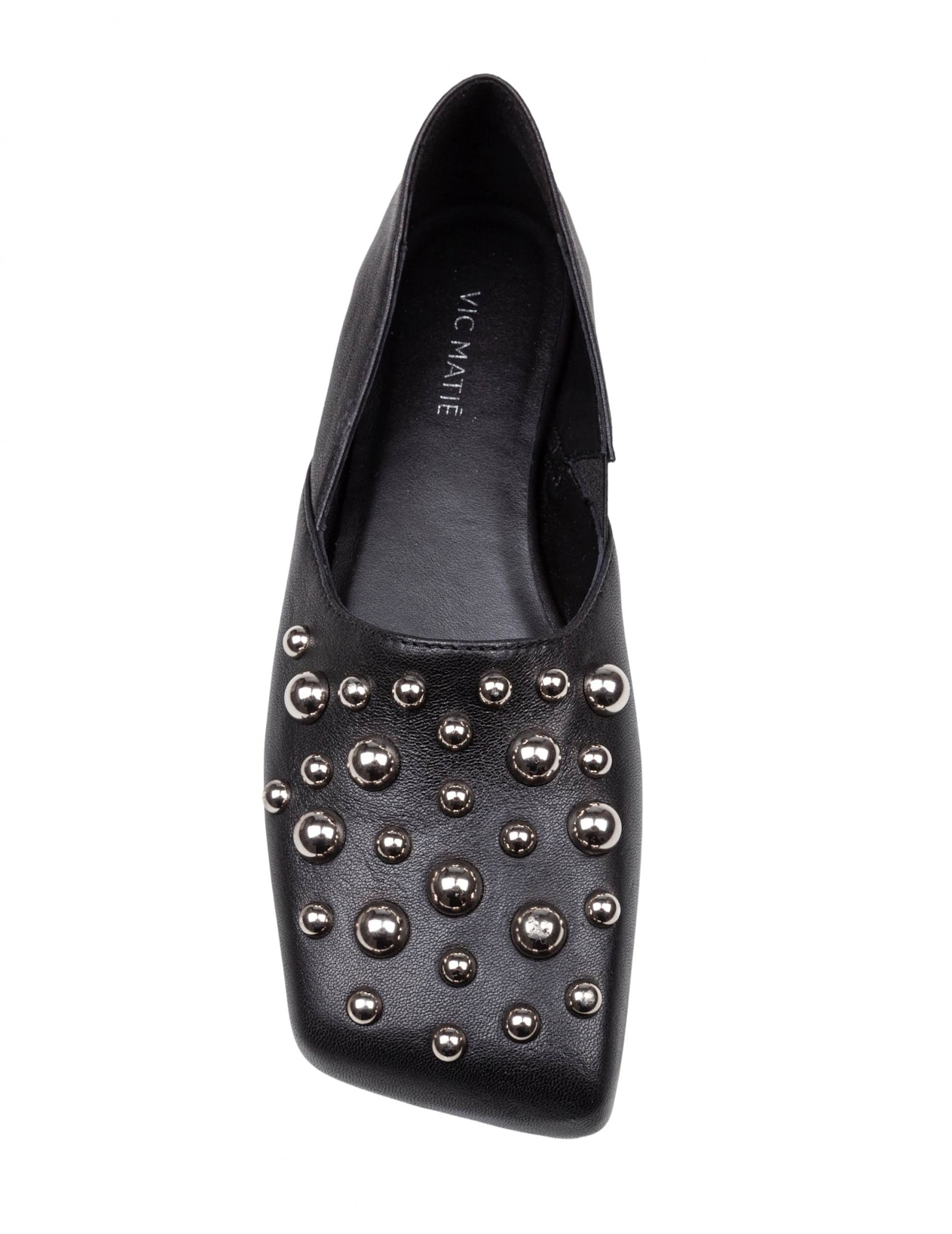 Vic Matie Square Closed Slipper Shoe In Leather With Applied Studs In Black