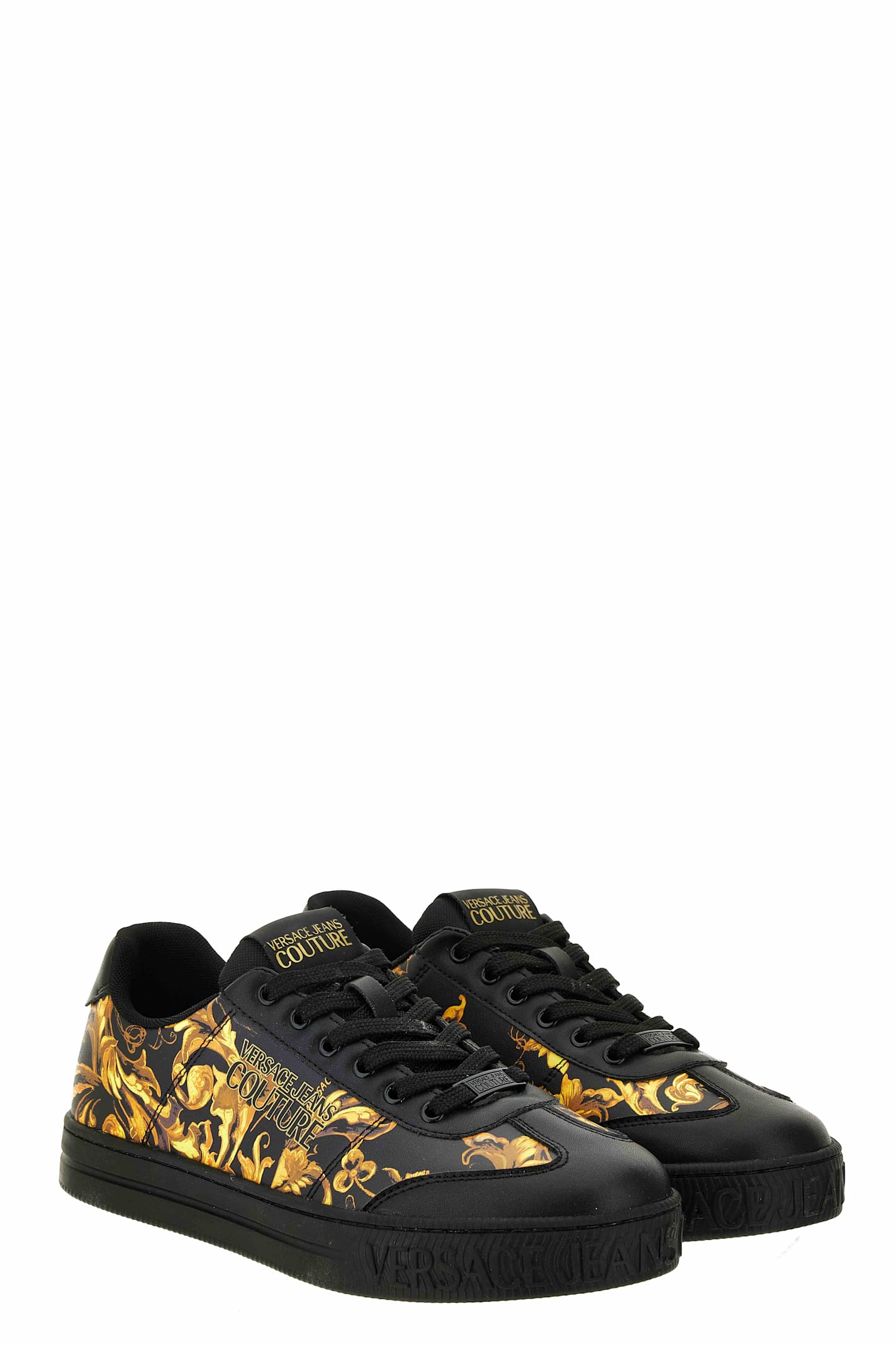 Versace Jeans Couture Baroque-print Sneakers In Black