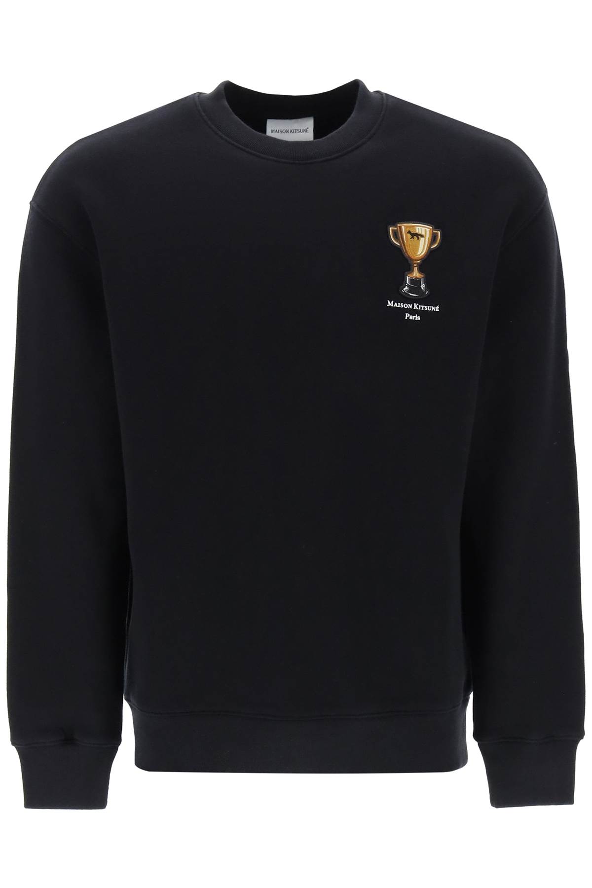 Shop Maison Kitsuné Crew-neck Sweatshirt With Trophy Embroidery In Black (black)