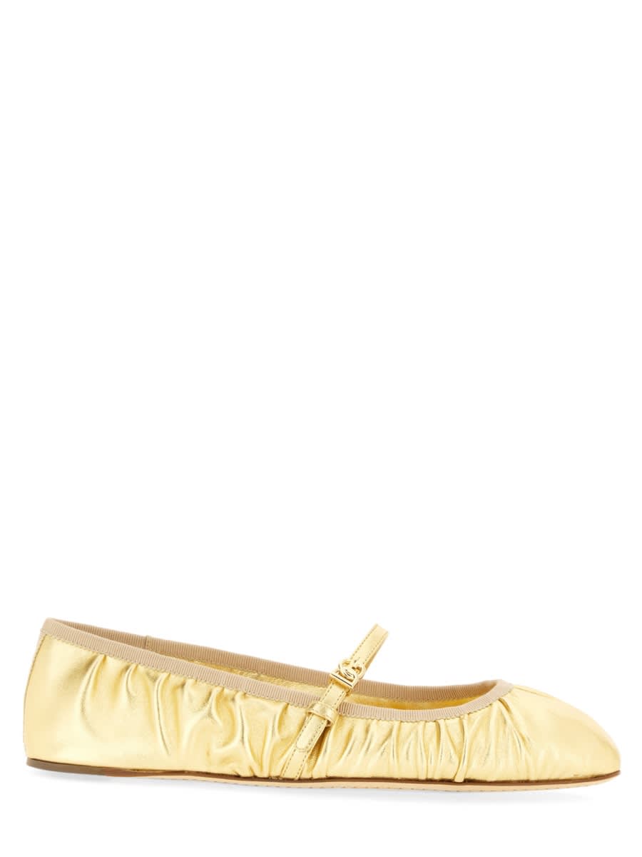 Shop Dolce & Gabbana Mordoré Nappa Ballerina In Gold