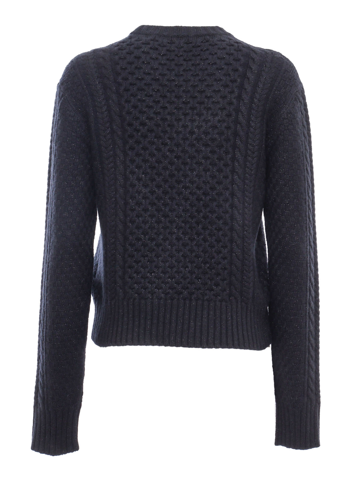 Shop Fabiana Filippi Fisherman Cropped Crew Neck Sweater In Lurex Platinum In Blue