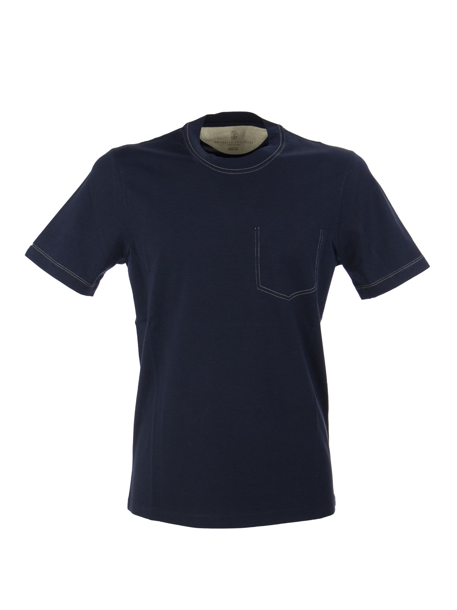 Brunello Cucinelli Cotton Jersey Slim Fit Crew-neck T-shirt With Contrast Details