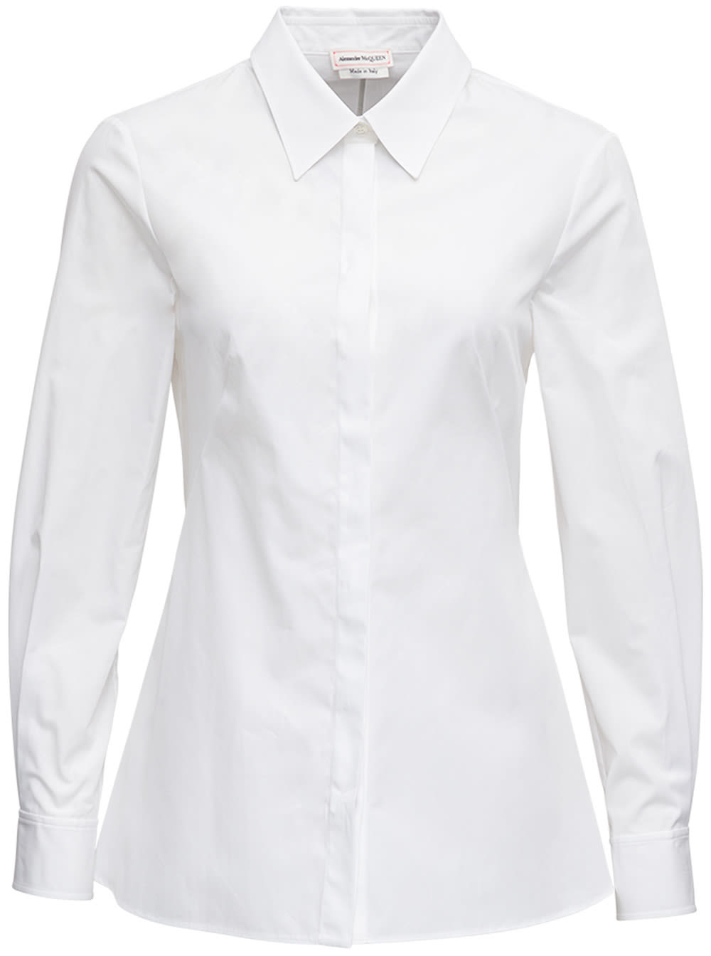 Alexander McQueen White Flared Cotton Poplin Shirt With Back Laces