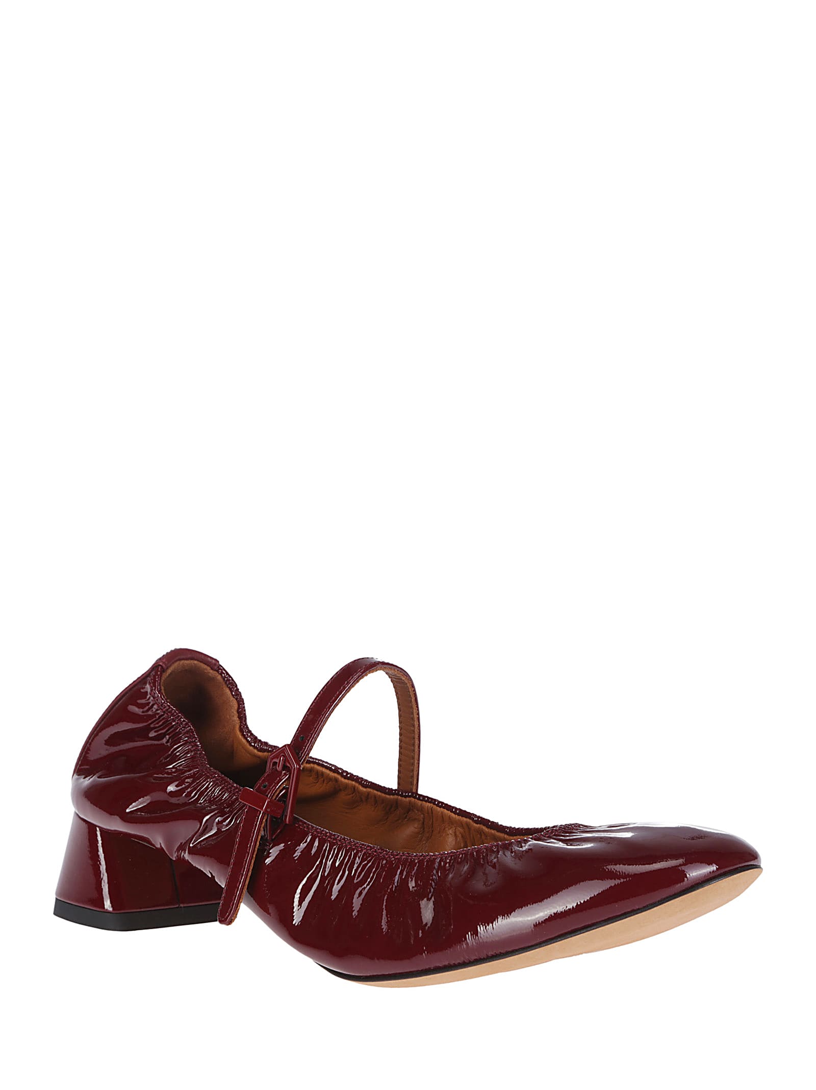 Shop Lanvin Ballerina With Strap And Heel In Burgundy