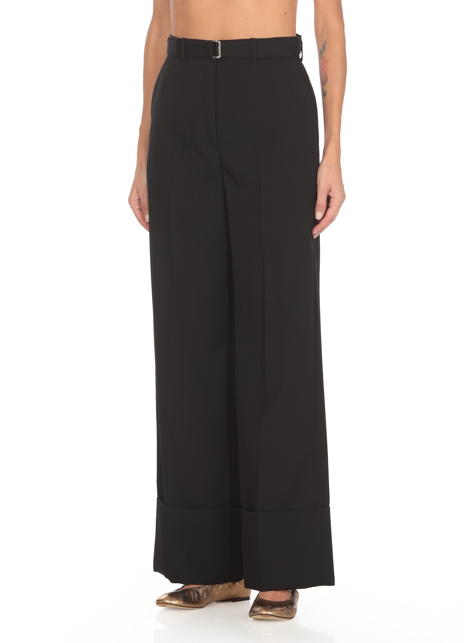 Shop Lanvin Wool Palazzo Trousers In Black