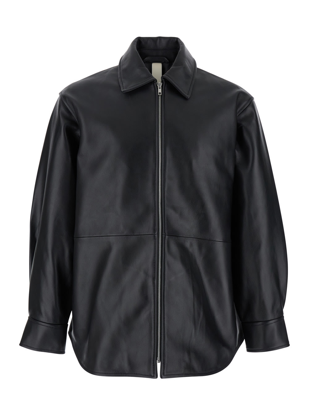 Black Jacket With Classic Collar And Dropped Shoulders In Leather Man