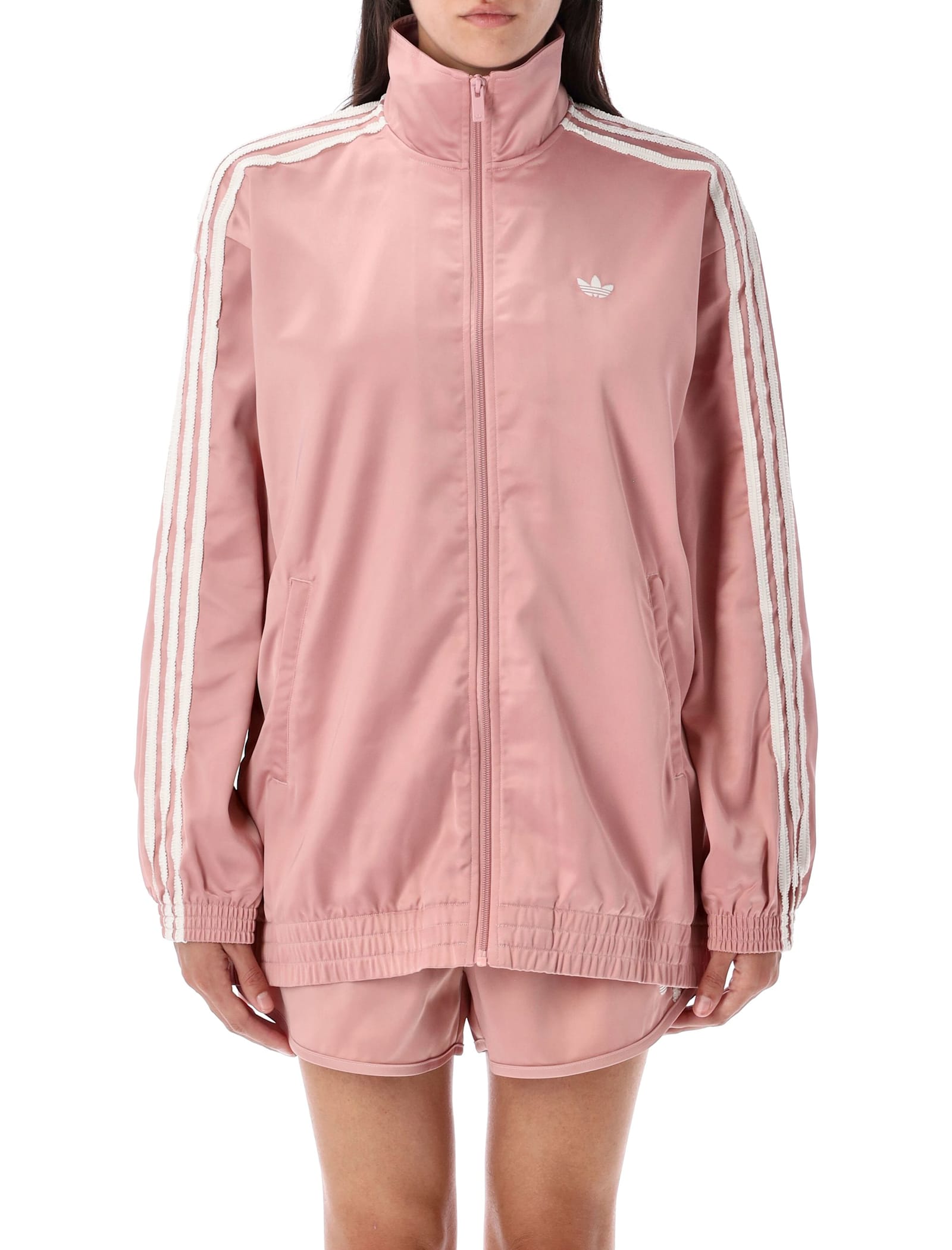 Adidas Originals Satin Ruffle 3-stripes Firebird Track Jacket In Pink