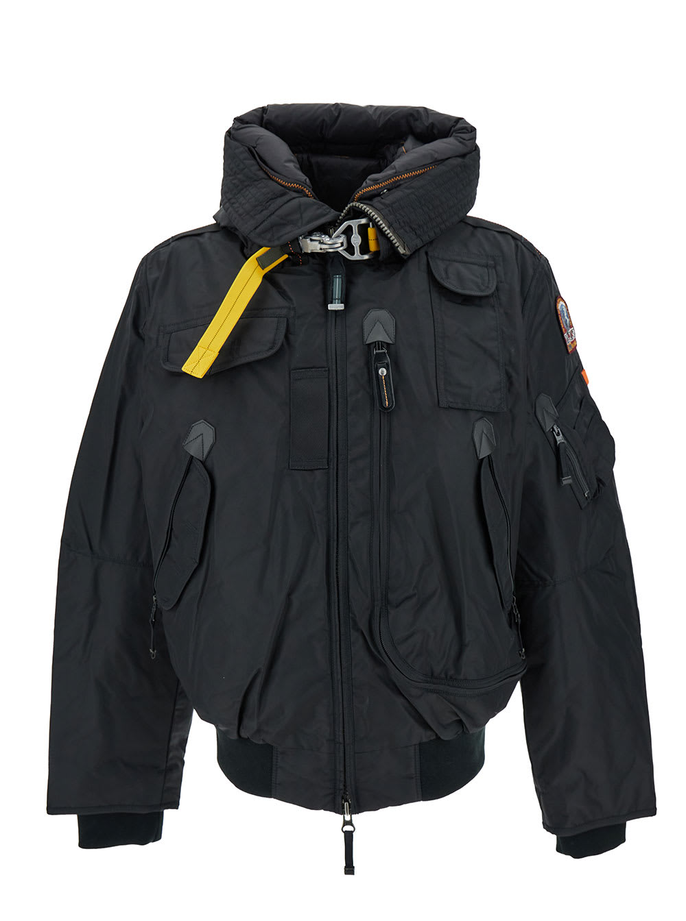 Shop Parajumpers Gobi Oversized Black Jacket With Logo Patch And Hood In Polyamide Man