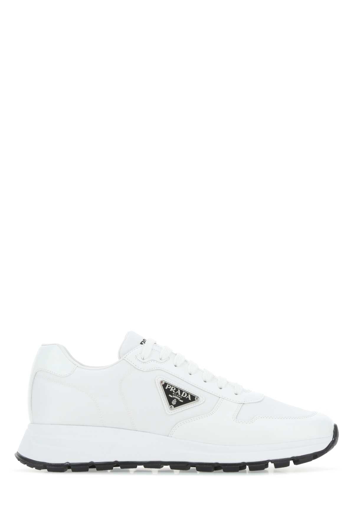 Prada White Re-nylon And Leather Sneakers In F0964