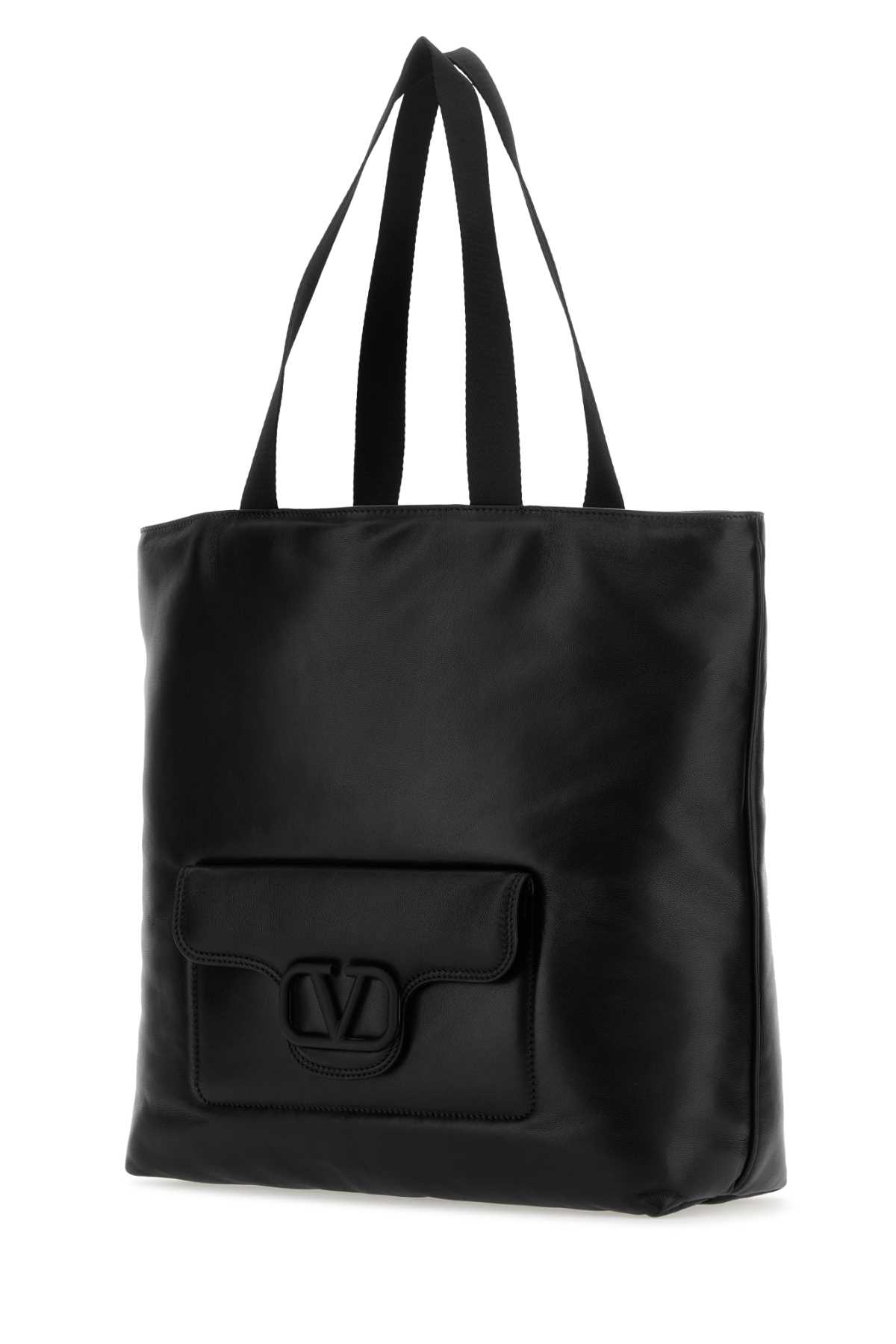 Shop Valentino Black Nappa Leather  Garavani Noir Shopping Bag In Nero