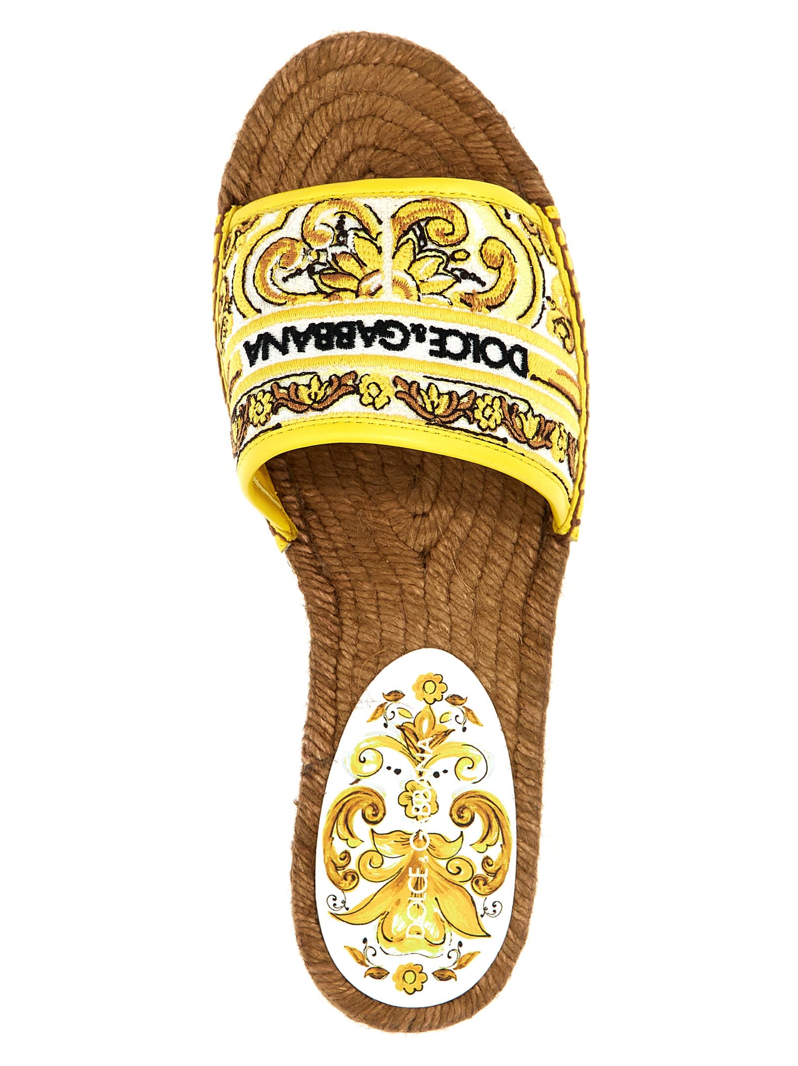 Shop Dolce & Gabbana Embroidery Espadrilles Sandals In Yellow