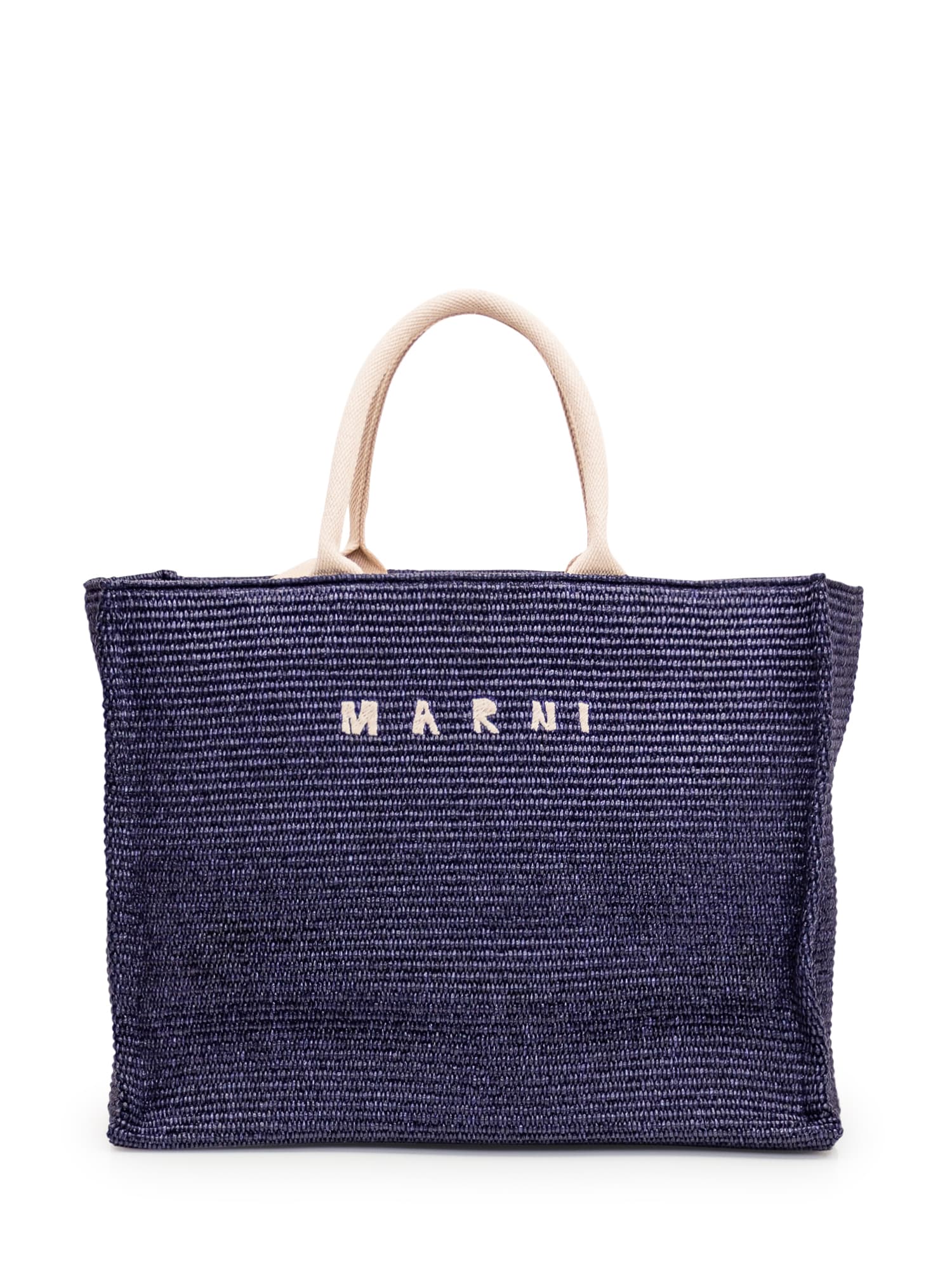 Shop Marni Large Bag In Raffia In Ultramarine