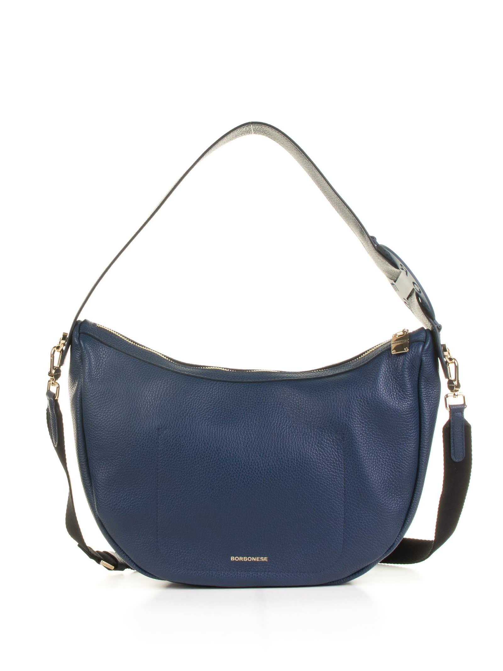 Shop Borbonese Luna Medium Midnight Blue Shoulder Bag In Blu Prussia