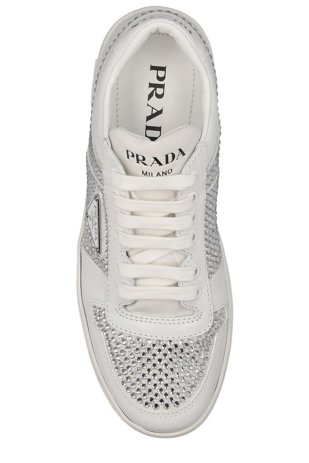 Shop Prada Embellished Lace-up Sneakers
