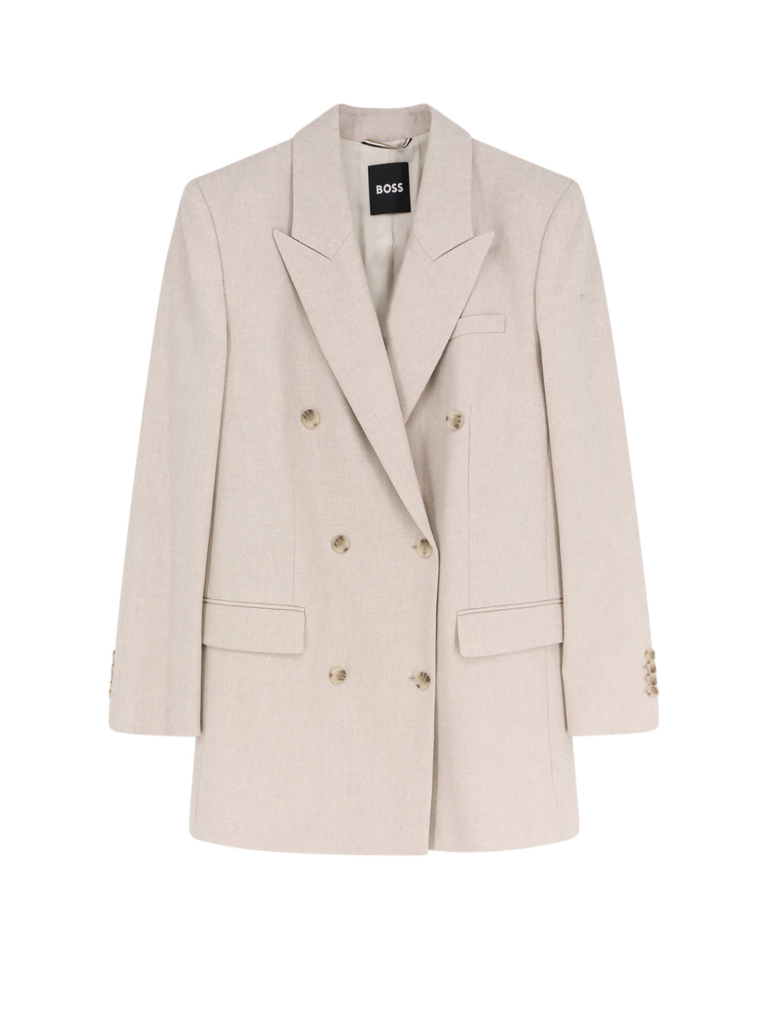 Hugo Boss Jukana Wool-blend Double-breasted Blazer In White