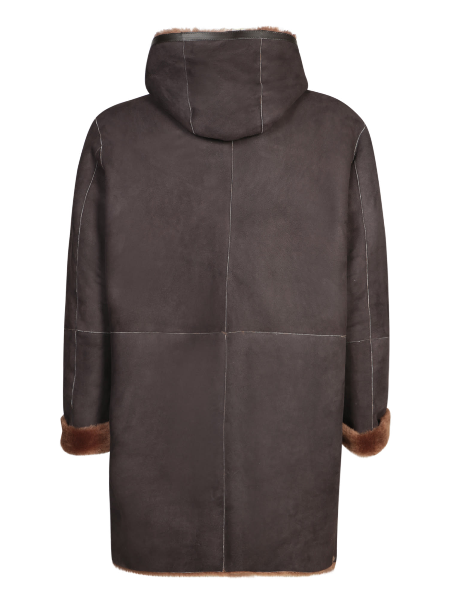 TAGLIATORE LONG BROWN LEATHER SHEEPSKIN COAT 