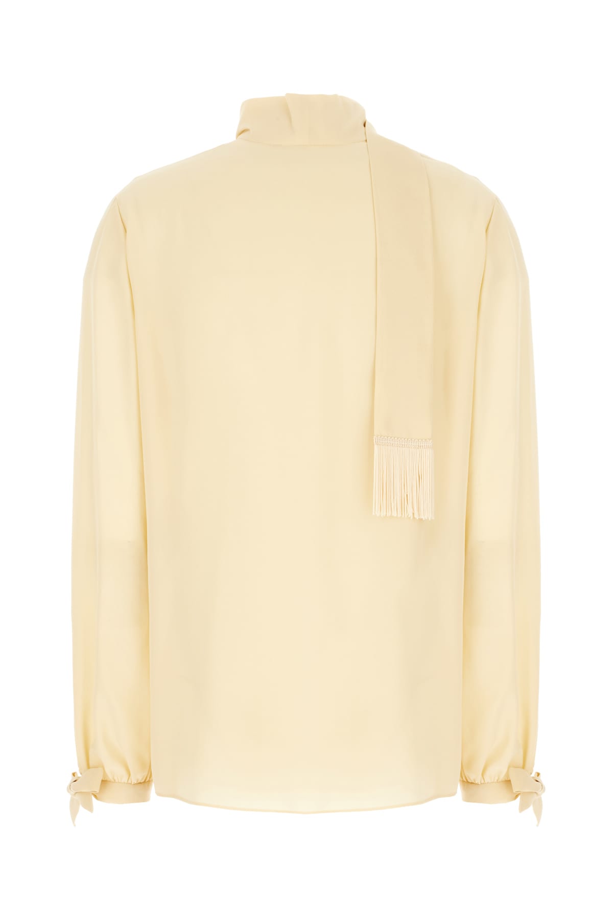 Valentino Silk Blouse Fringe Tie Long Sleeves In Neutral