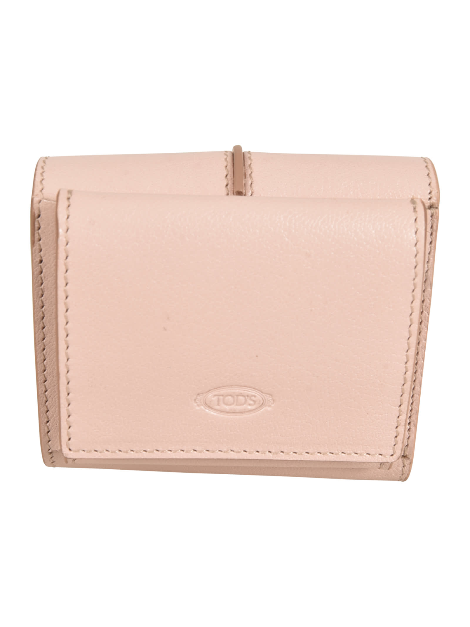 Shop Tod's Logo Tri-fold Button Snap Wallet In Beige