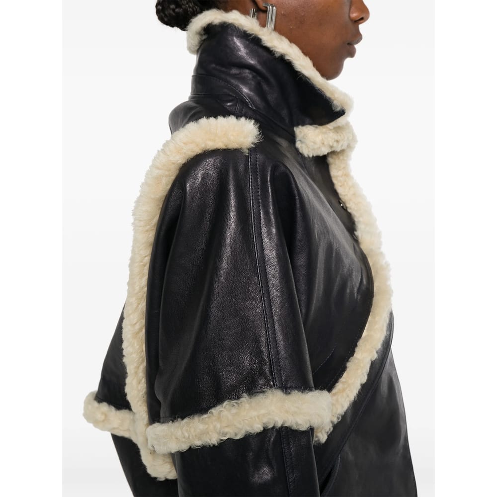 Magda Butrym Leather Jacket With Unique Fur Insert In Black